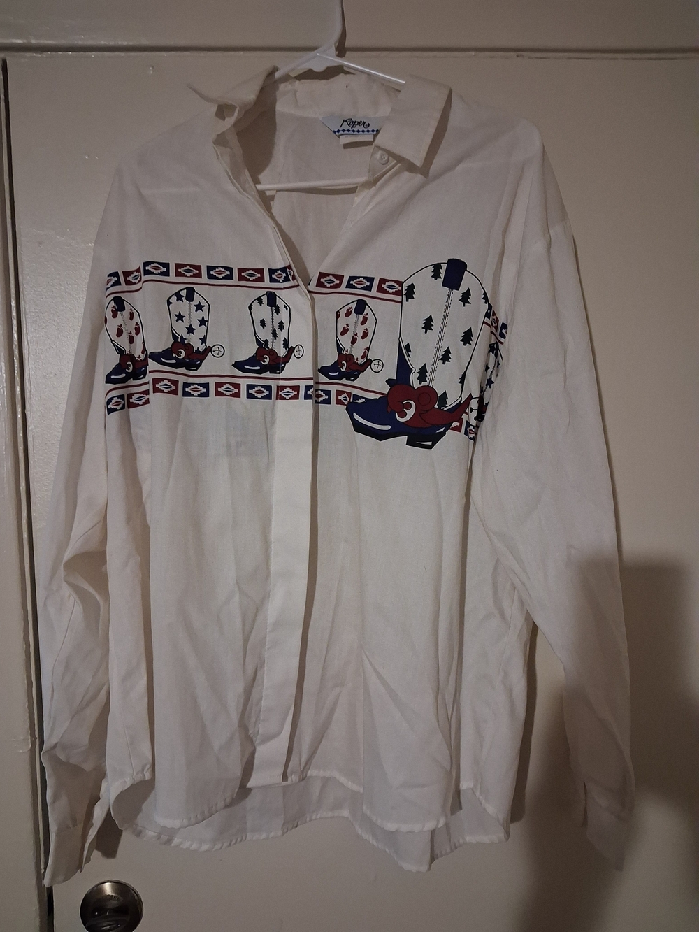 ROPER Cream Cowboy Boot Print Button-Up Shirt Women XL